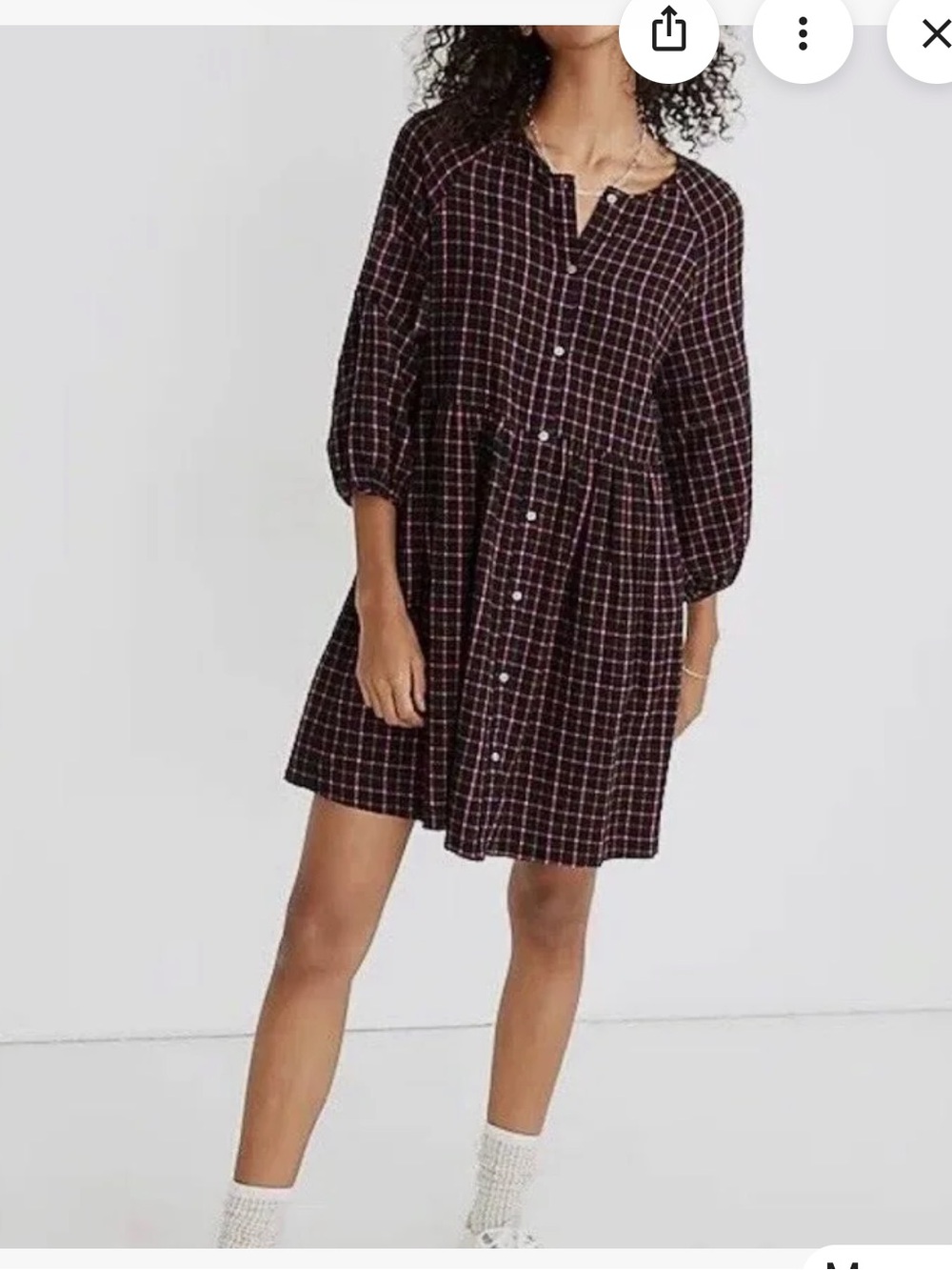 Madewell sz 4 Plaid Button-Front Mini Dress flannel cotton oversized relaxed